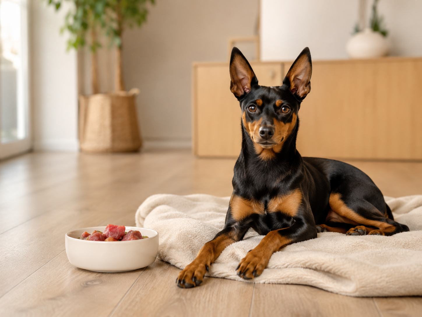 cachorro de raça pequena saudável com dieta BARF