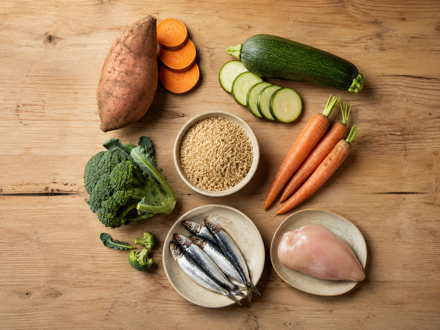 ingredientes naturais frescos para alimentação de cães de raça pequena